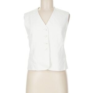 DREW White Button-Up Sleeveless Blouse linen vest